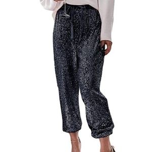 Womens Black Sequin Drawstring Joggers sz xs